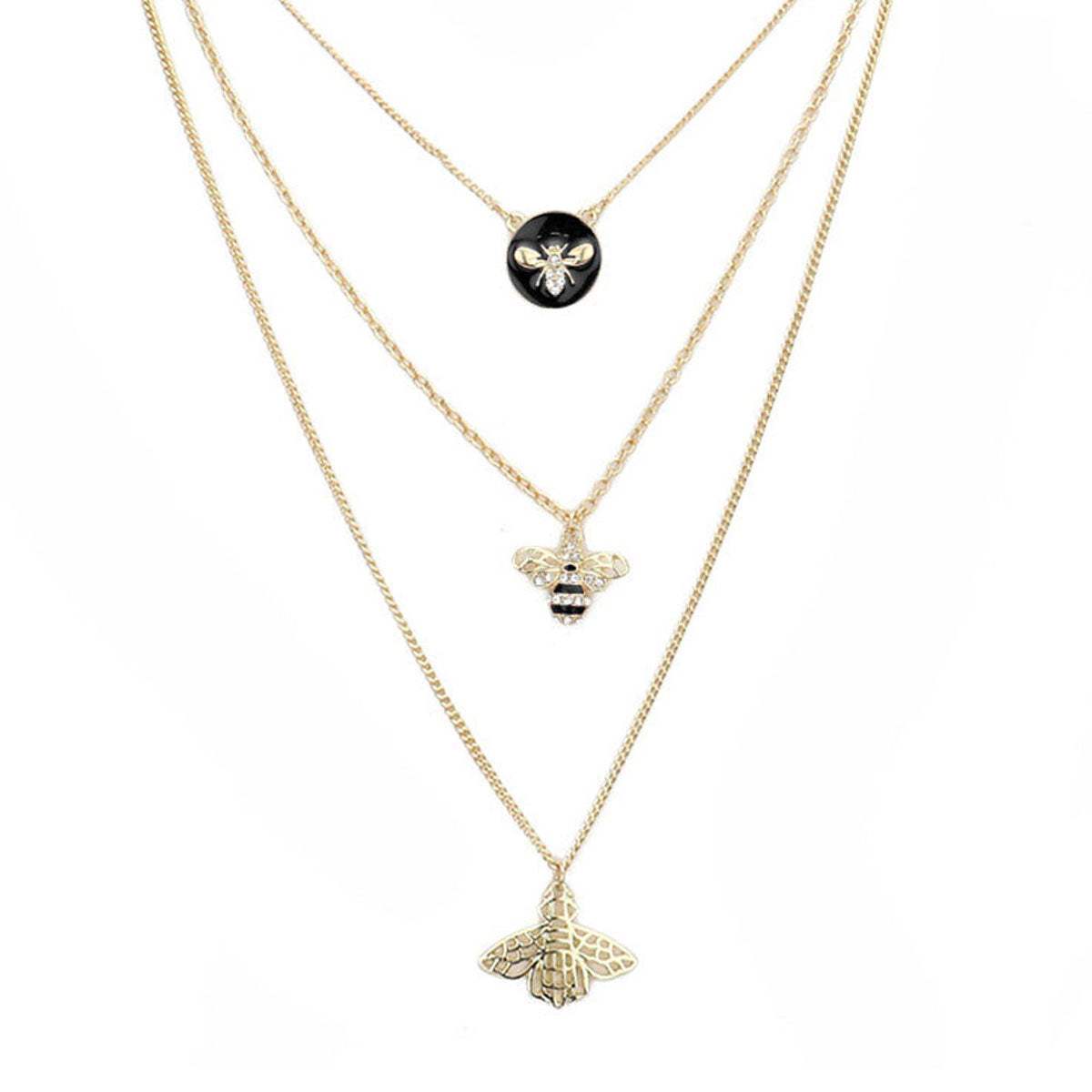 Enamel Rhinestone Honey Bee Pendant Triple Layered Necklace - Madeline Love - Flyclothing LLC