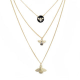 Enamel Rhinestone Honey Bee Pendant Triple Layered Necklace - Madeline Love - Flyclothing LLC