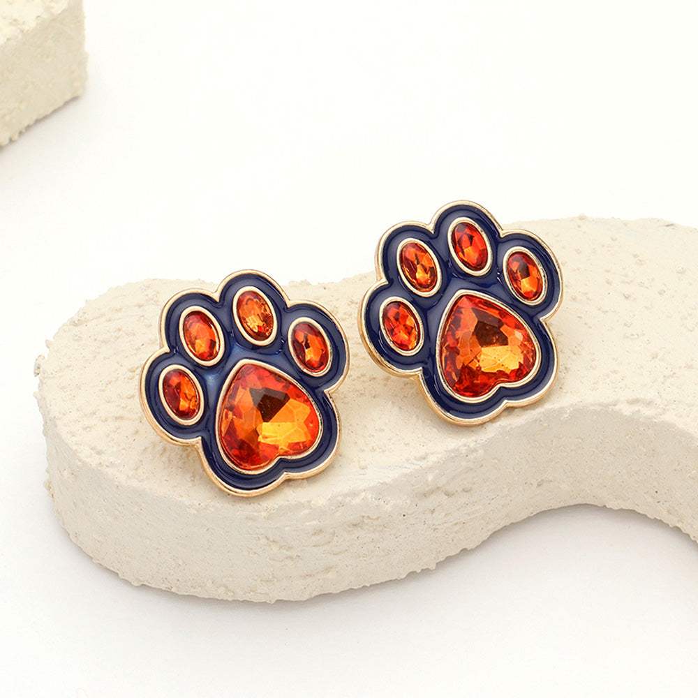 Enamel Stone Game Day Paw Stud Earrings - Madeline Love - Flyclothing LLC