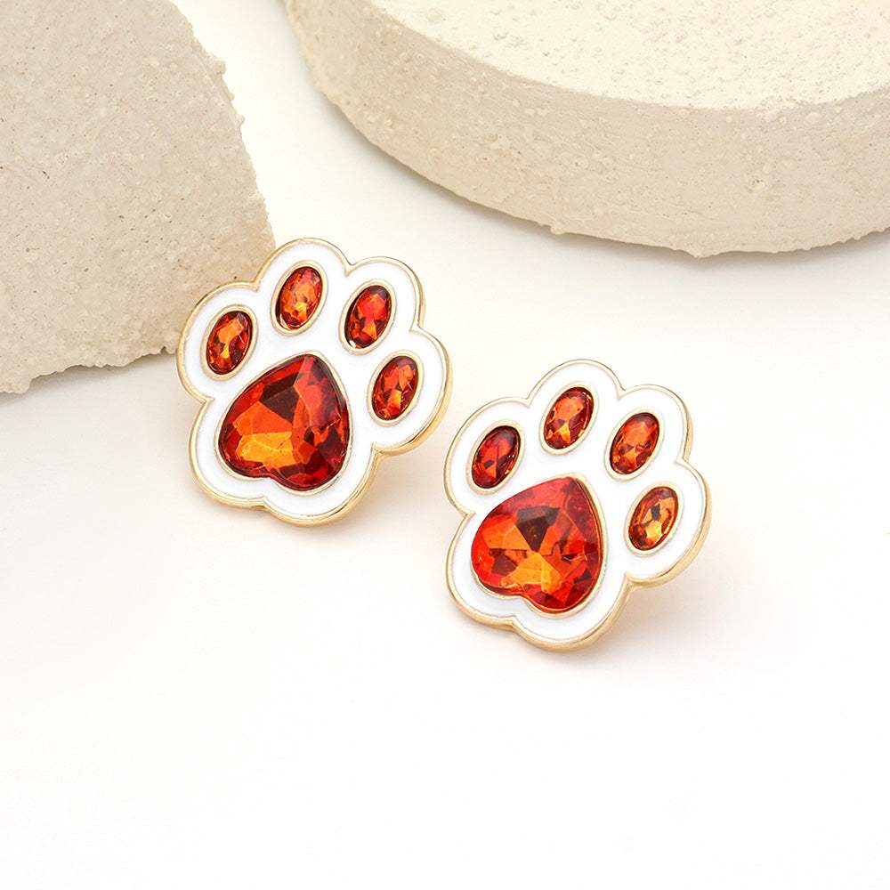 Enamel Stone Game Day Paw Stud Earrings - Madeline Love - Flyclothing LLC