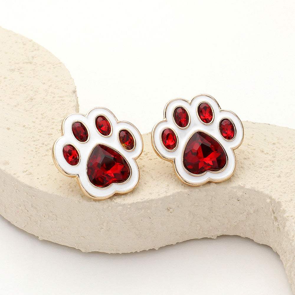 Enamel Stone Game Day Paw Stud Earrings - Madeline Love - Flyclothing LLC