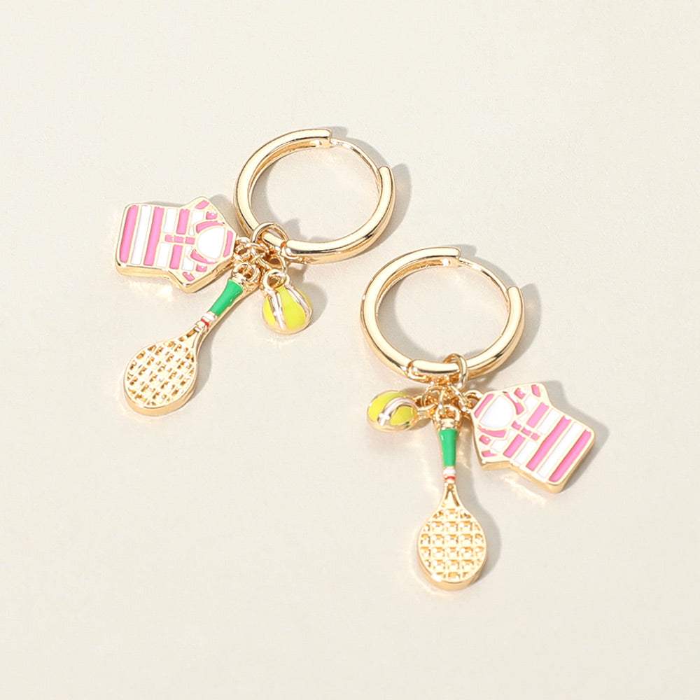 Enamel Tennis Charm Dangle Huggie Hoop Earrings - Madeline Love - Flyclothing LLC