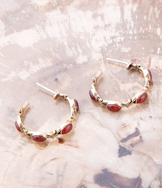 Enchanted Leaves Orange Amber Carnelian Golden Hoop Earrings - Barse Jewelry - Flyclothing LLC