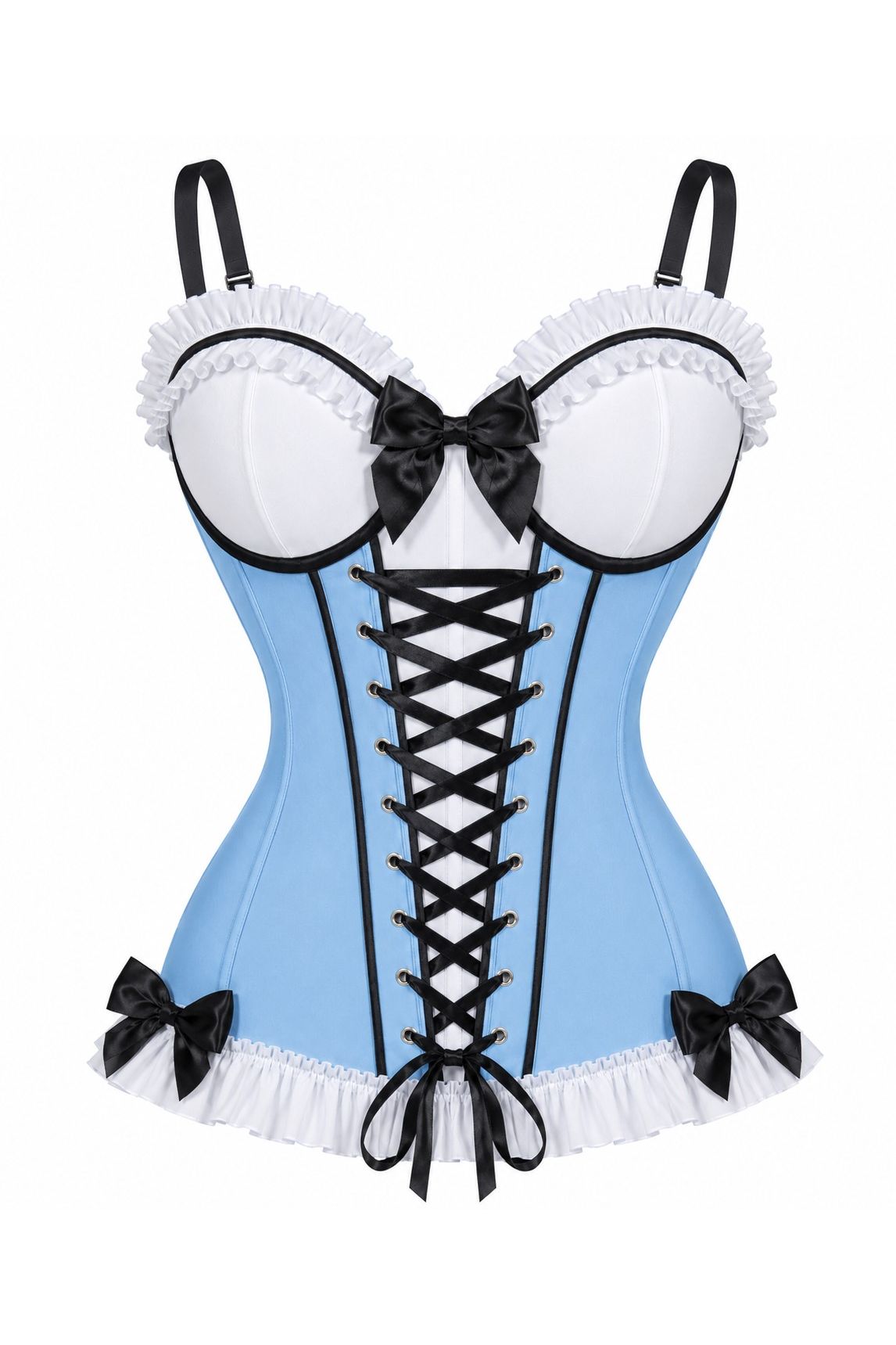 Daisy Corsets Lavish Black/White/Blue Stretch Lycra Bustier Corset with Underwire Cups - Daisy Corsets - Flyclothing LLC