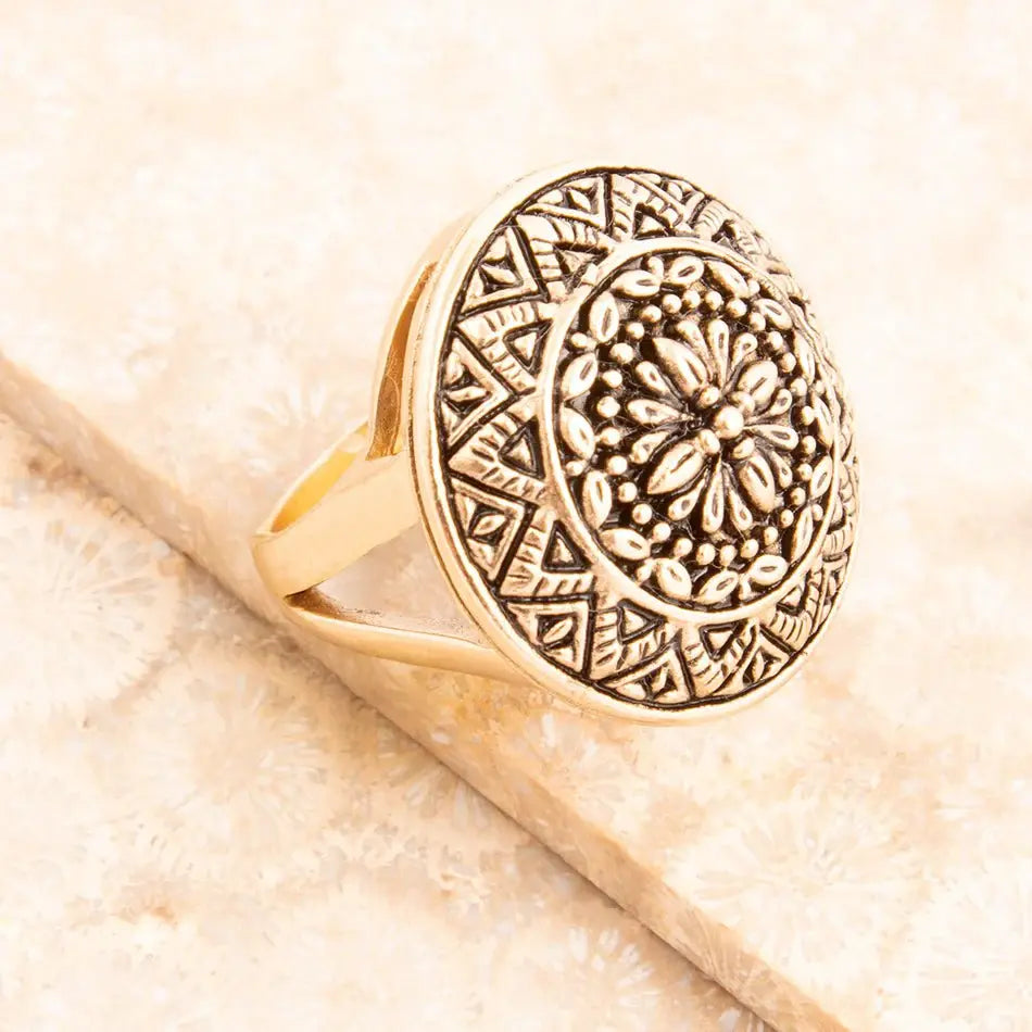 Engraved Golden Bronze Statement Ring - Barse Jewelry - Flyclothing LLC