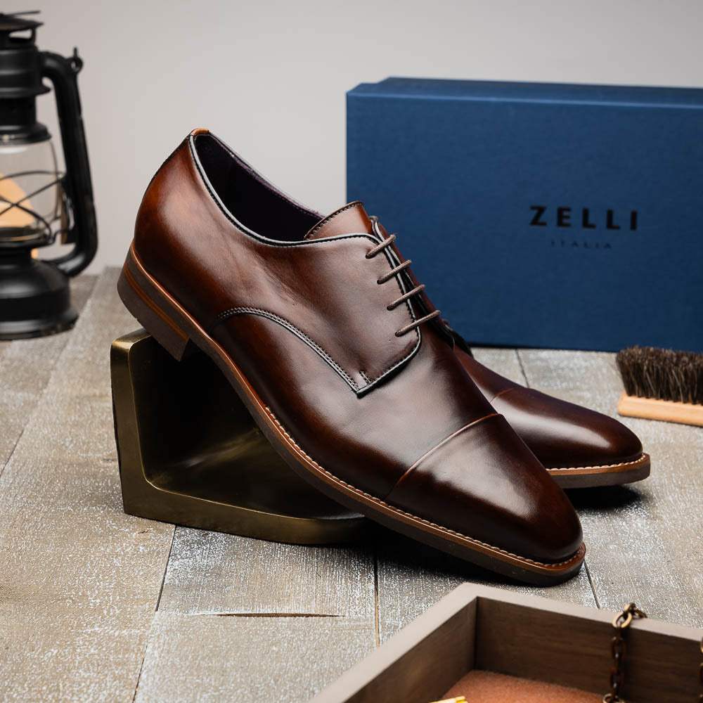 25-550-CST ENZO Italian Calfskin Cap Toe Chestnut - Zelli Italia - Flyclothing LLC