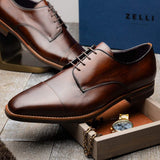 25-550-CST ENZO Italian Calfskin Cap Toe Chestnut - Zelli Italia - Flyclothing LLC