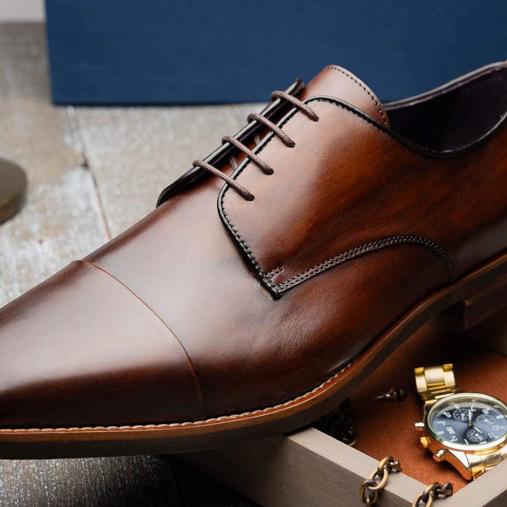 25-550-CST ENZO Italian Calfskin Cap Toe Chestnut - Zelli Italia - Flyclothing LLC