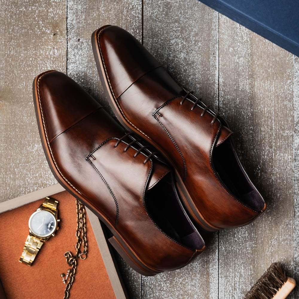 25-550-CST ENZO Italian Calfskin Cap Toe Chestnut - Zelli Italia - Flyclothing LLC