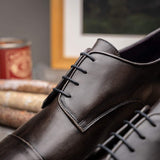 25-550-GRY ENZO Italian Calfskin Cap Toe Burnished Black - Zelli Italia - Flyclothing LLC