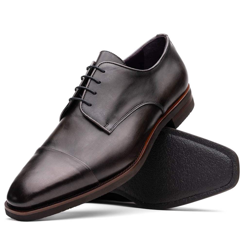 25-550-GRY ENZO Italian Calfskin Cap Toe Burnished Black - Zelli Italia - Flyclothing LLC