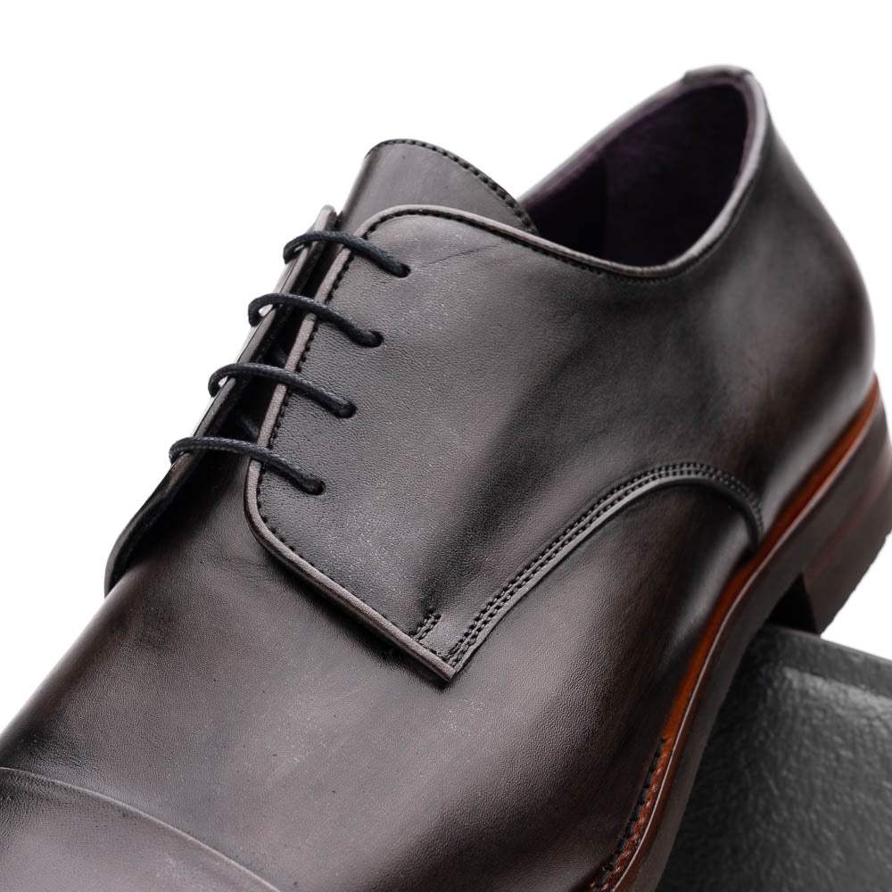 25-550-GRY ENZO Italian Calfskin Cap Toe Burnished Black - Zelli Italia - Flyclothing LLC