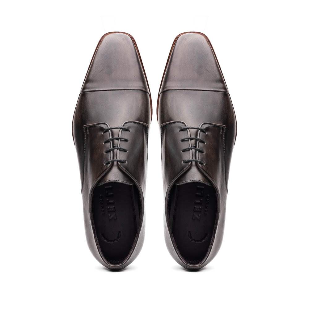 25-550-GRY ENZO Italian Calfskin Cap Toe Burnished Black - Zelli Italia - Flyclothing LLC