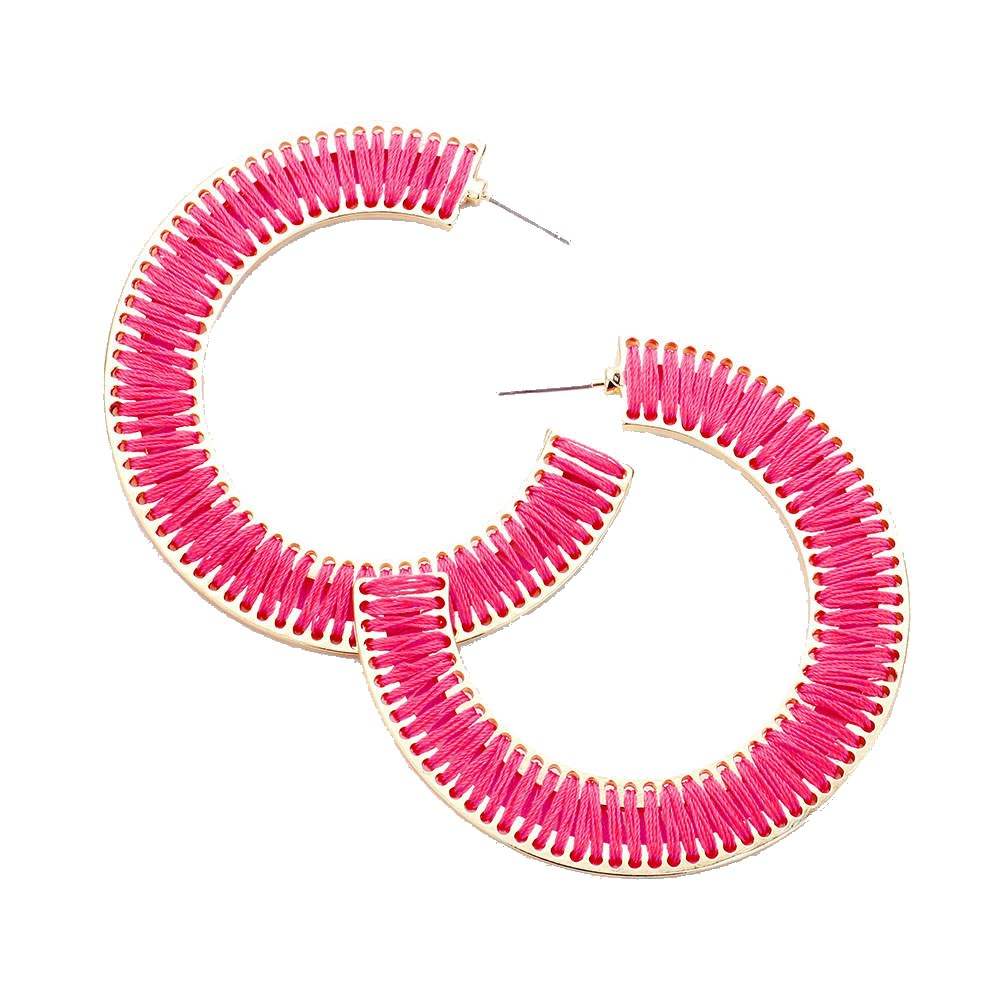 Erin Multiple Color Thread Stitched Wrapped Tassel Lace Trim Half Hoop Stud Earrings - Madeline Love - Flyclothing LLC