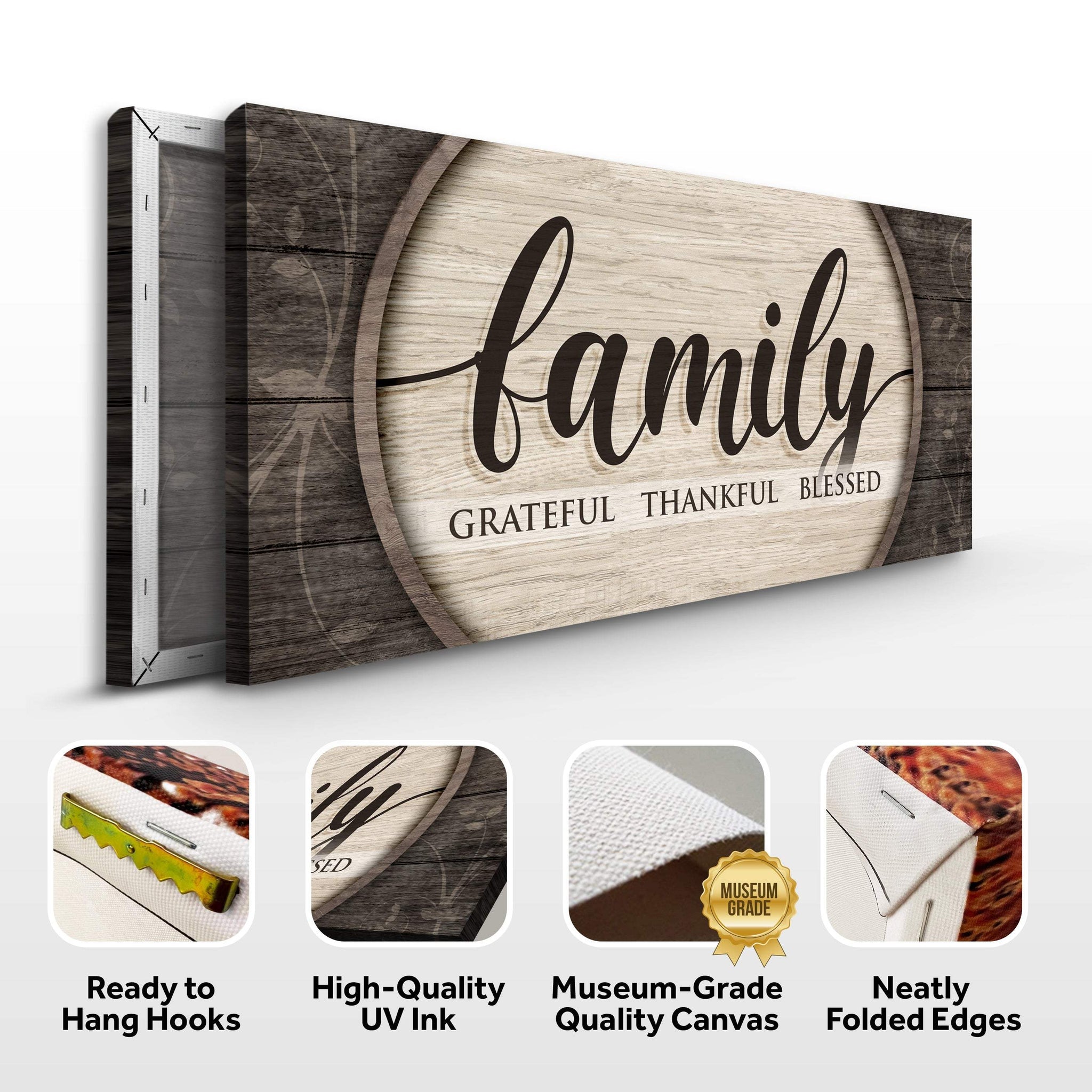 Grateful Thankful Blessed Family Sign - Tailored Canvases - Flyclothing LLC