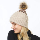Ethnic Knit Beanie with Pom Pom - Madeline Love - Flyclothing LLC