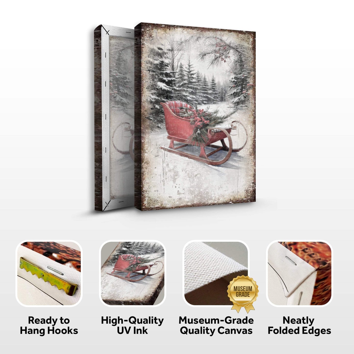 Vintage Christmas Sledge Wall Art - Tailored Canvases - Flyclothing LLC