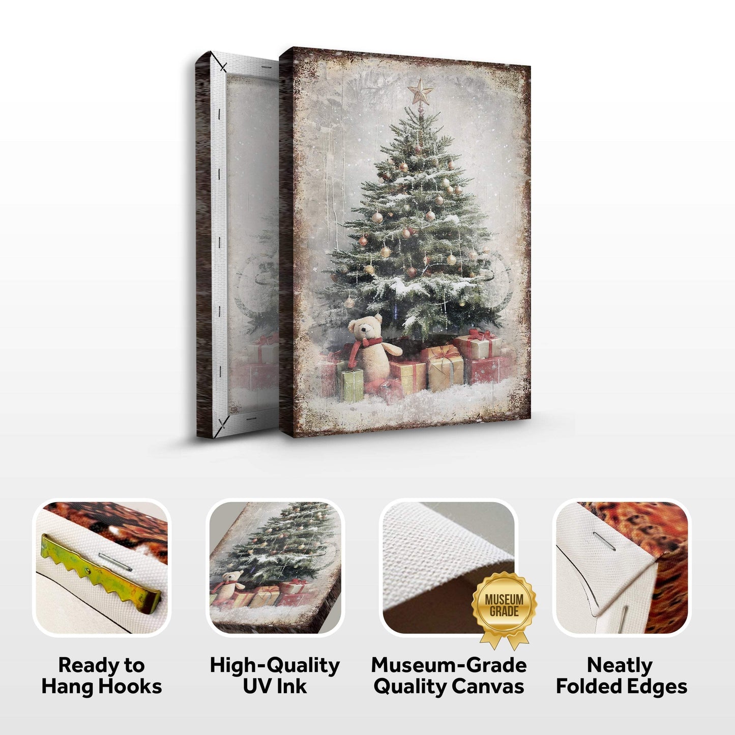 Vintage Christmas Tree With Gifts Wall Art II - Tailored Canvases - Flyclothing LLC