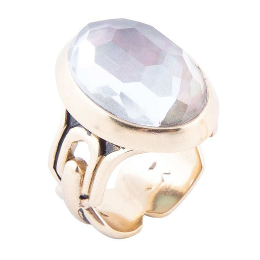 Etto Black Mother of Pearl Golden Dome Statement Ring - Barse Jewelry - Flyclothing LLC