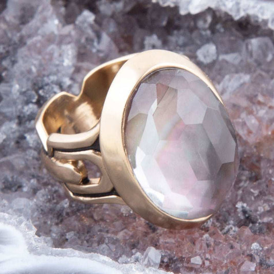Etto Black Mother of Pearl Golden Dome Statement Ring - Barse Jewelry - Flyclothing LLC