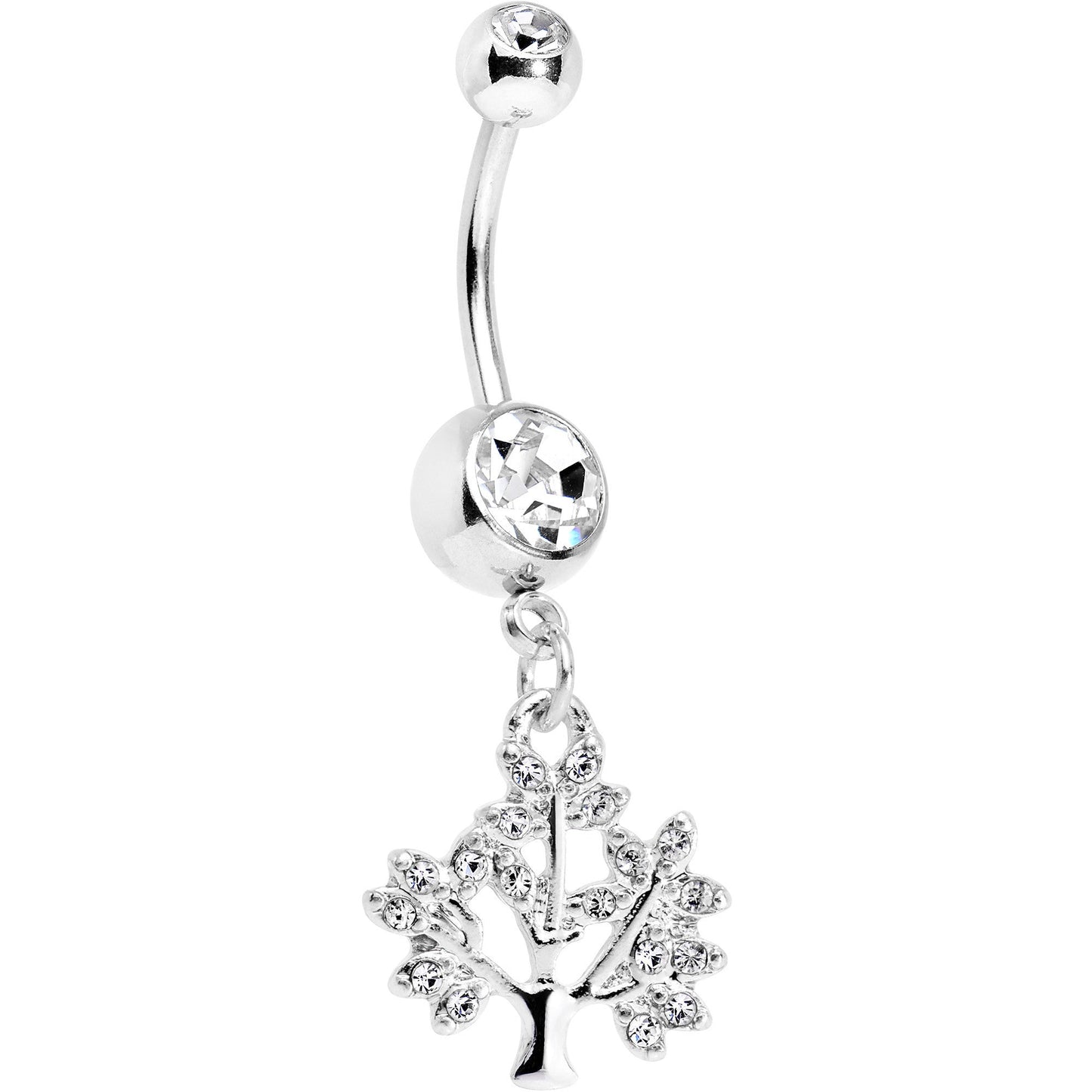 Clear Gem Steel Tree of Life Dangle Belly Ring - BodyCandy - Flyclothing LLC