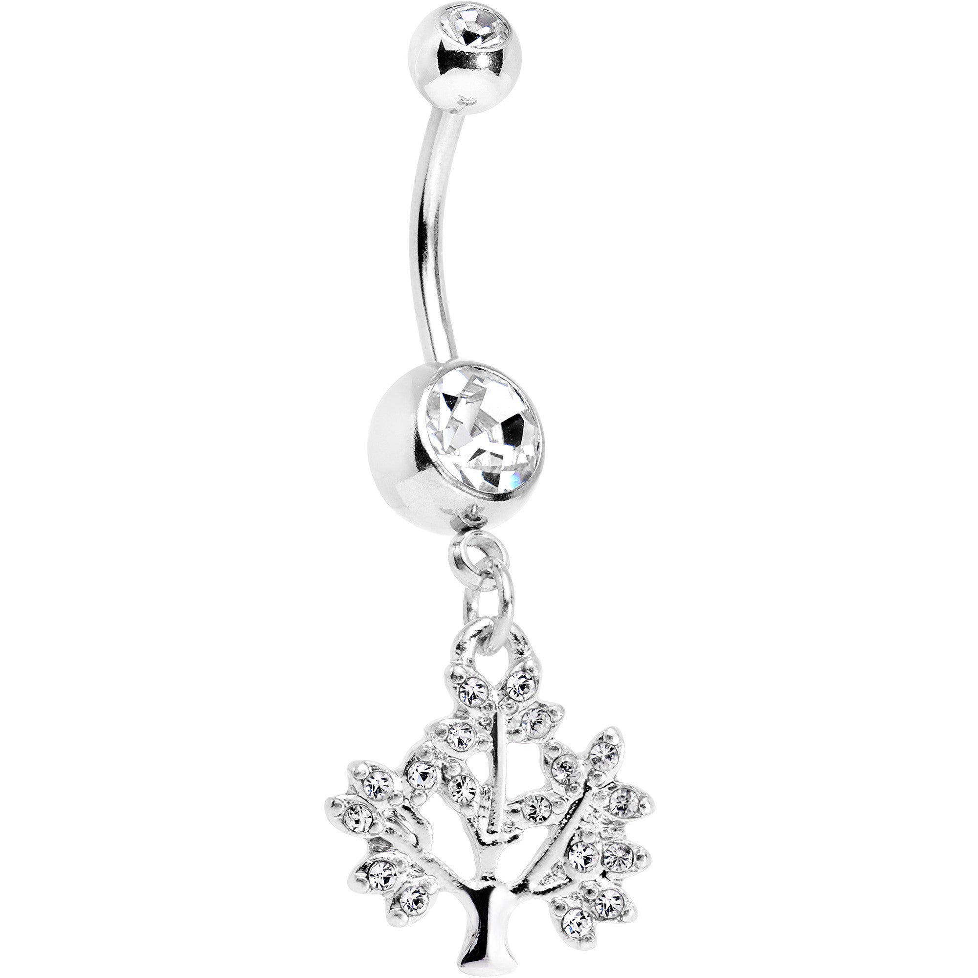 Clear Gem Steel Tree of Life Dangle Belly Ring - BodyCandy - Flyclothing LLC
