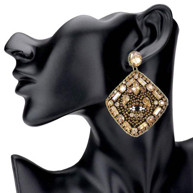 Evil Eye Pointed Multi Stone Embellished Square Earrings - Madeline Love - Flyclothing LLC