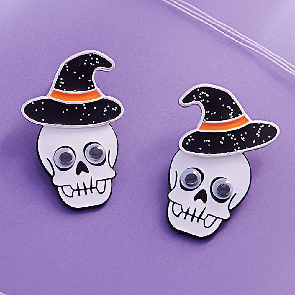 Eye Pointed Enamel Skull Head in Witch Hat Earrings - Madeline Love - Flyclothing LLC