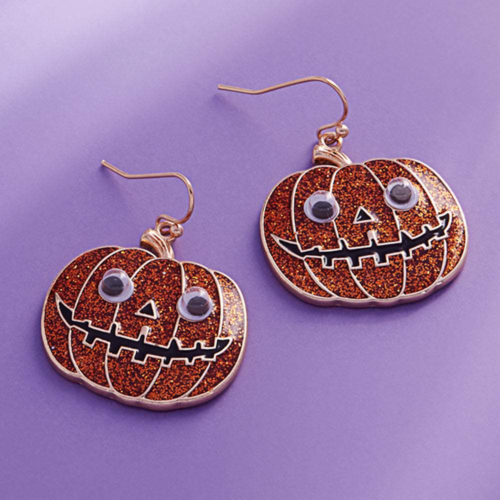 Eye Pointed Glittered Enamel Halloween Pumpkin Dangle Earrings - Madeline Love - Flyclothing LLC