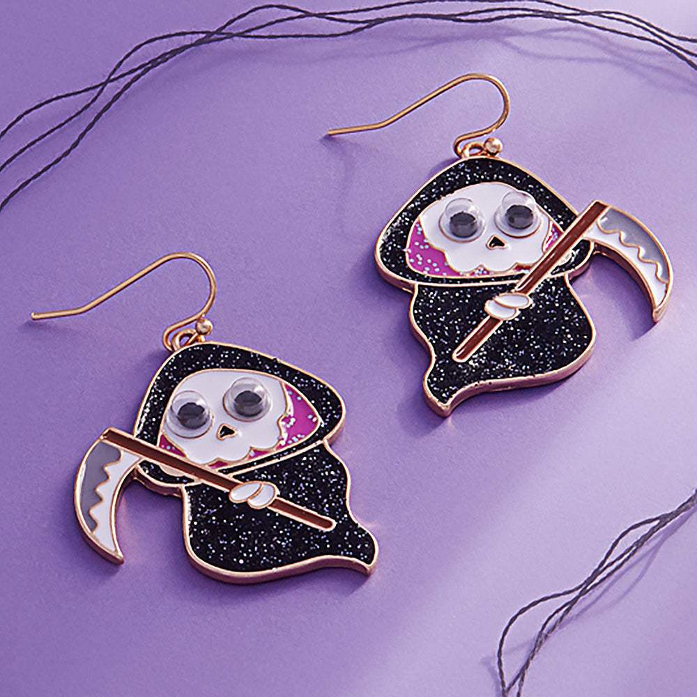 Eye Pointed Glittered Enamel Skull Grim Reaper Dangle Earrings - Madeline Love - Flyclothing LLC