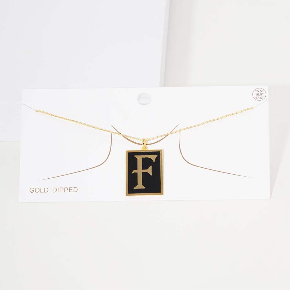 -F- Gold Dipped Enamel Rectangle Initial Monogram Pendant Necklace - Madeline Love - Flyclothing LLC