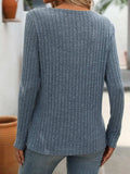 Ribbed V-Neck Long Sleeve T-Shirt - Trendsi - Flyclothing LLC