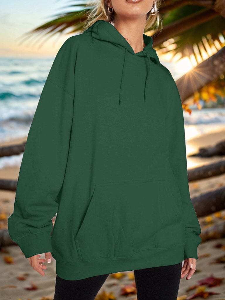 Drawstring Dropped Shoulder Hoodie - Trendsi - Flyclothing LLC