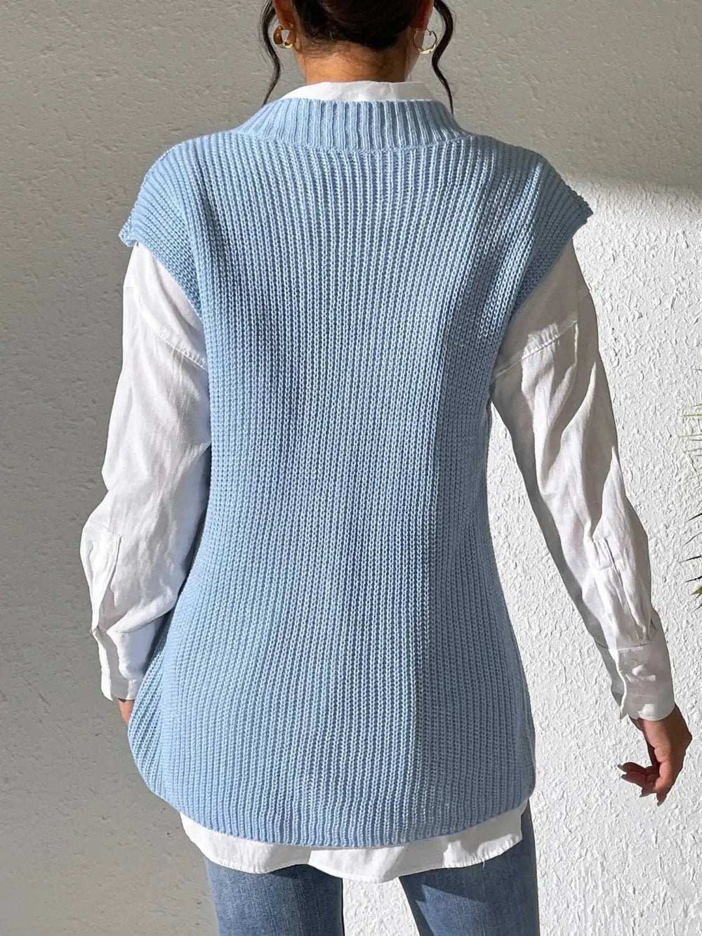 Pearl Trim V-Neck Sweater Vest - Trendsi - Flyclothing LLC