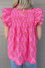 Ruffled Printed Mock Neck Cap Sleeve Blouse - Trendsi - Flyclothing LLC