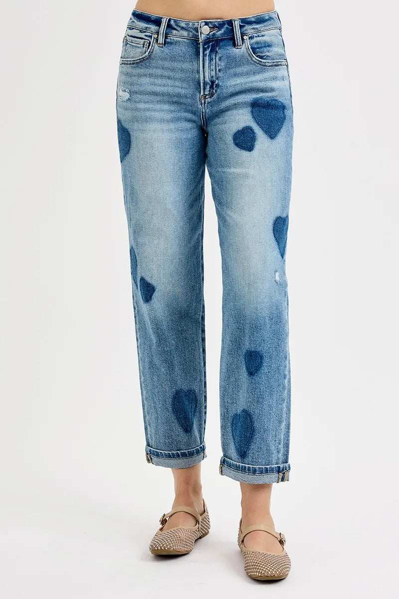 RISEN Full Size Mid Rise Fit-boyfriend Heart Shade Jeans Plus Size - Trendsi - Flyclothing LLC