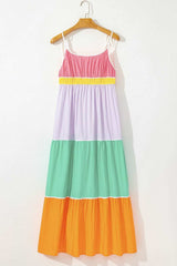 Color Block Flowy Tiered Maxi Dress with Pockets - Trendsi - Flyclothing LLC