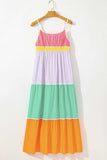 Color Block Flowy Tiered Maxi Dress with Pockets - Trendsi - Flyclothing LLC