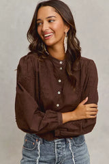 SO ME 3d Floral Woven Long Sleeve Front Button Shirt - Trendsi - Flyclothing LLC