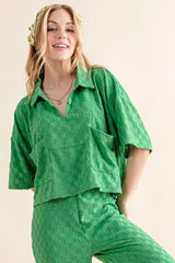And The Why Brushed Texture Checker Board Pattern Casual Top - Trendsi - Flyclothing LLC