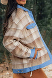 Contrast Trim Plaid Collared Neck Shacket - Trendsi - Flyclothing LLC