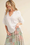Aemi + Co Side Slit Notched Ruffled Half Sleeve Blouse - Trendsi - Flyclothing LLC