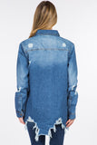 American Bazi Distressed Frayed Hem Denim Jacket - Trendsi