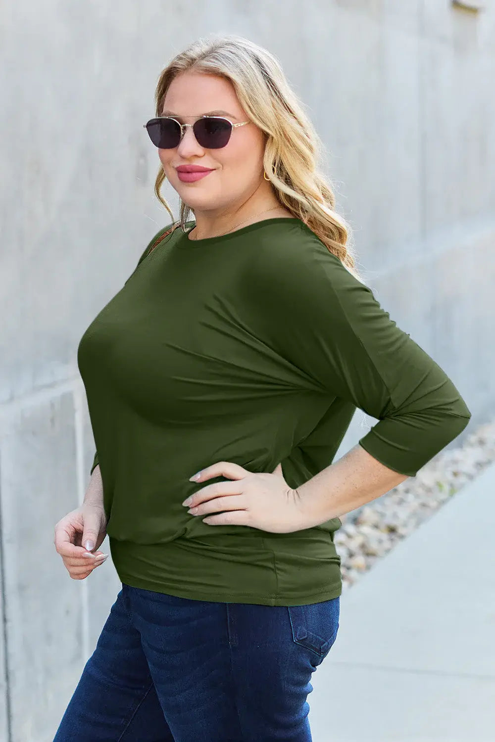 Basic Bae Full Size Round Neck Batwing Sleeve Top - ShopBasicbae - Flyclothing LLC