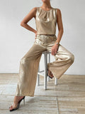 Round Neck Sleeveless Top and Pants Set - Trendsi