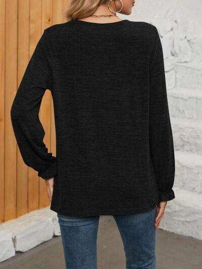 Ruched Round Neck Long Sleeve T-Shirt - Trendsi - Flyclothing LLC