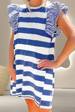 Ruffled Striped Round Neck Cap Sleeve Mini Dress - Trendsi