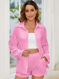 Button Up Long Sleeve Top and Shorts Set - Trendsi - Flyclothing LLC