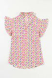 Ruffled Notched Cap Sleeve Blouse - Trendsi - Flyclothing LLC