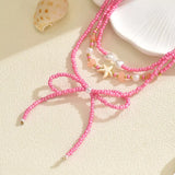 Beaded Three-Layered Necklace with Bow and Starfish Charms - Trendsi - Flyclothing LLC